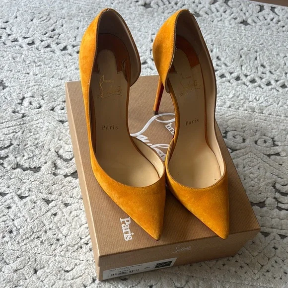 Christian Louboutin Yellow Suede Heels - Picture 2 of 8